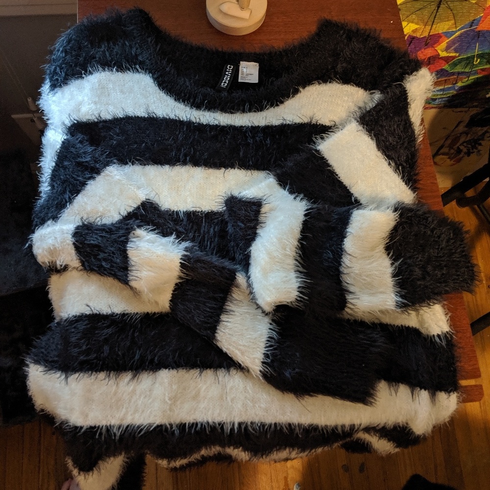 Divided fluffy striped sweater